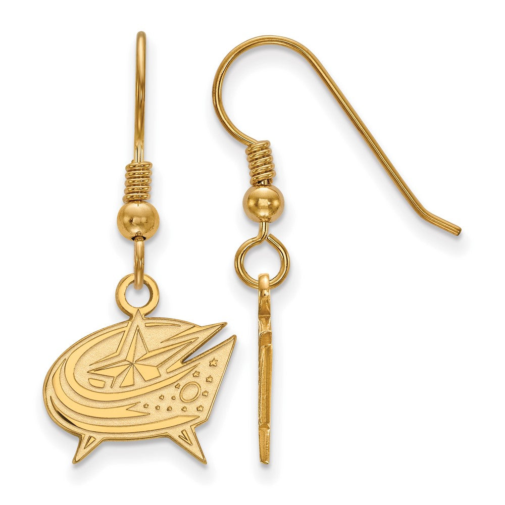 SS 14k Yellow Gold Plated NHL Columbus Blue Jackets SM Dangle Earrings, Item E17885 by The Black Bow Jewelry Co.
