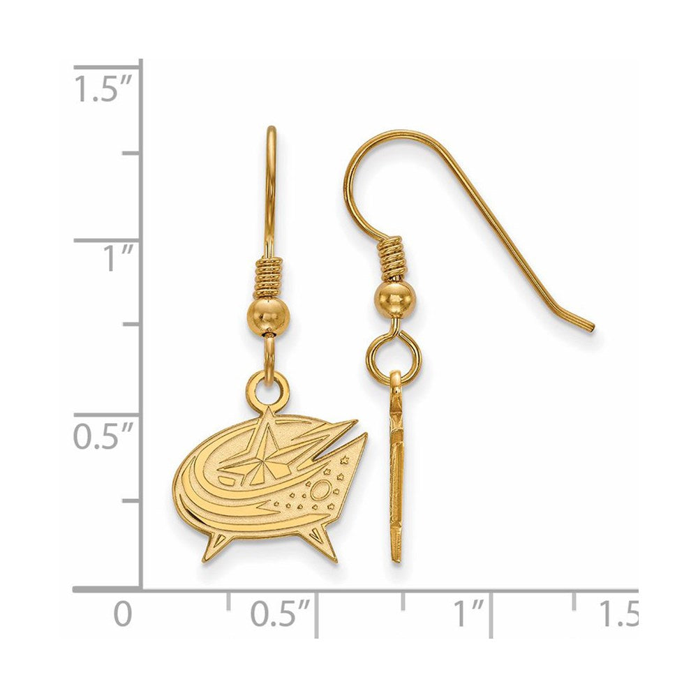Alternate view of the SS 14k Yellow Gold Plated NHL Columbus Blue Jackets SM Dangle Earrings by The Black Bow Jewelry Co.