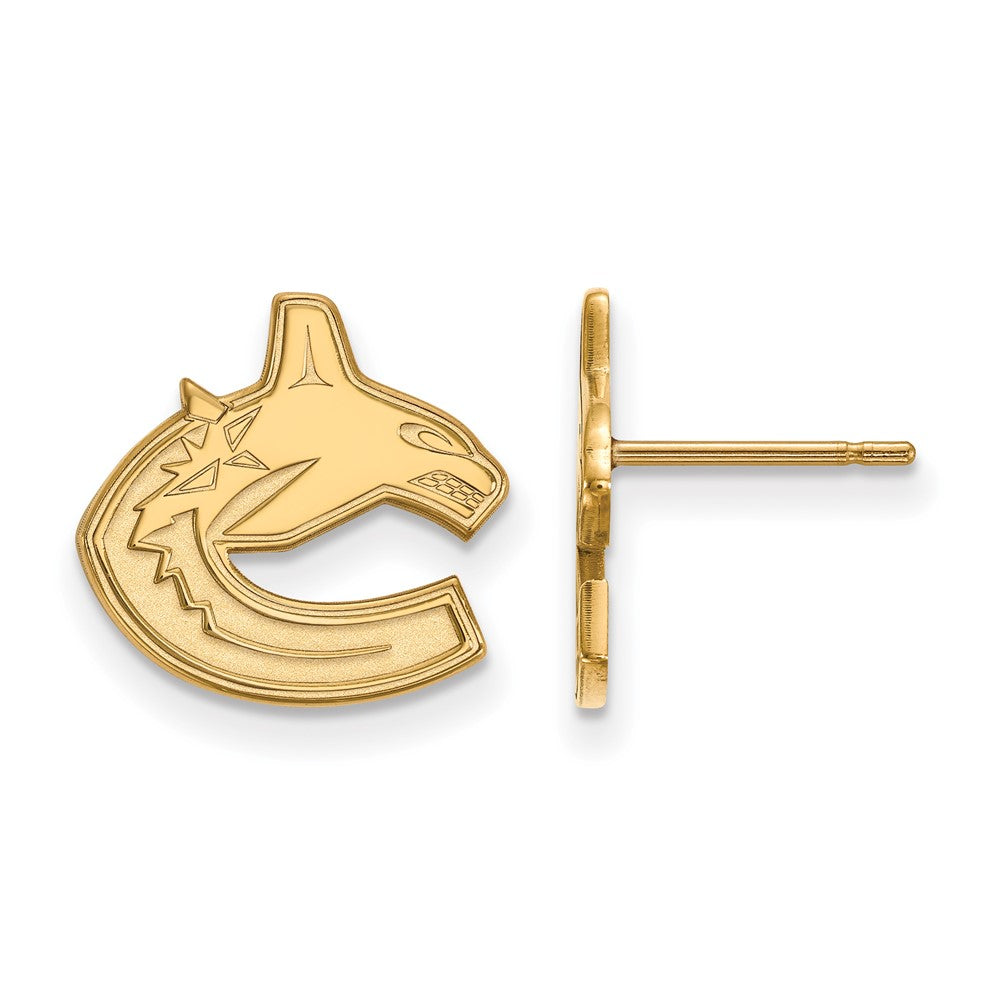 SS 14k Yellow Gold Plated NHL Vancouver Canucks Small Post Earrings, Item E17901 by The Black Bow Jewelry Co.