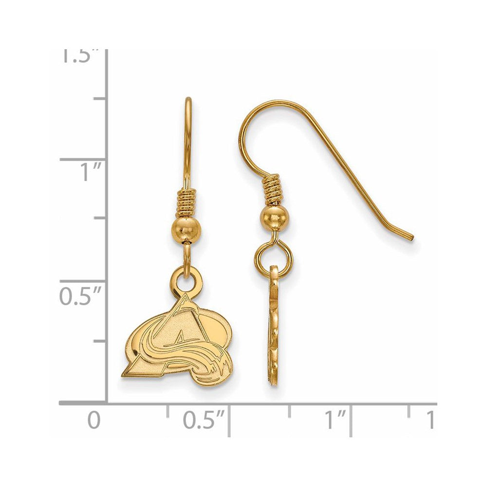 Alternate view of the SS 14k Yellow Gold Plated NHL Colorado Avalanche XS Dangle Earrings by The Black Bow Jewelry Co.