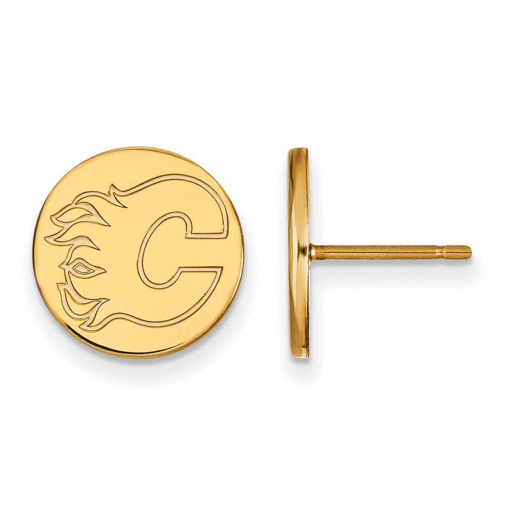 SS 14k Yellow Gold Plated NHL Calgary Flames Small Post Earrings, Item E17983 by The Black Bow Jewelry Co.