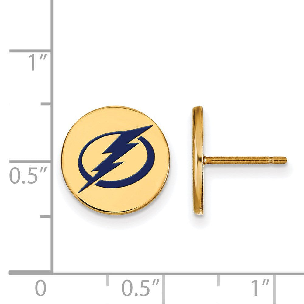 Alternate view of the SS 14k Yellow Gold Plated NHL Tampa Lightning SM Enamel Post Earrings by The Black Bow Jewelry Co.