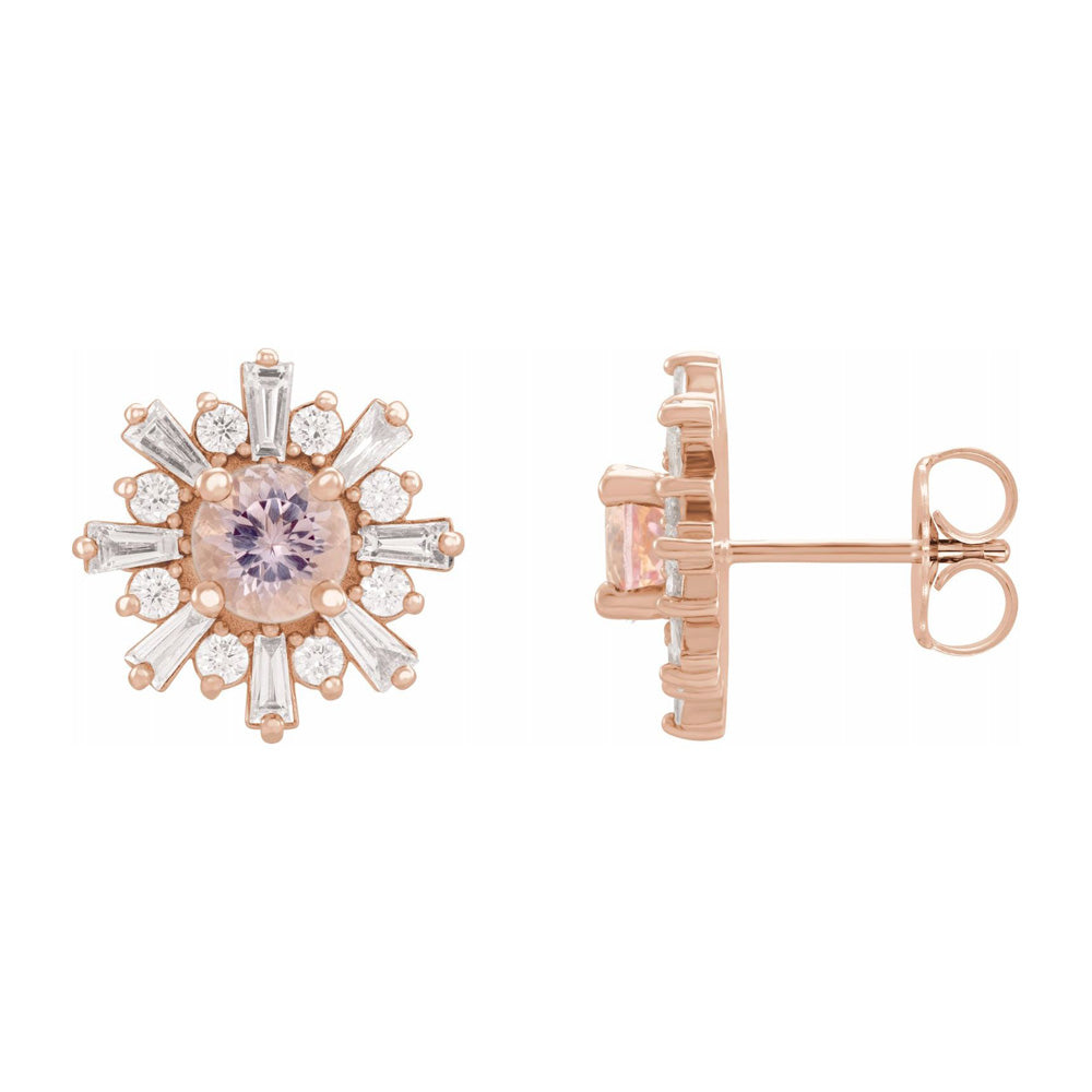 14K Yellow or Rose Gold, Morganite &amp; 3/4 CTW Diamond 13mm Earrings, Item E18481 by The Black Bow Jewelry Co.