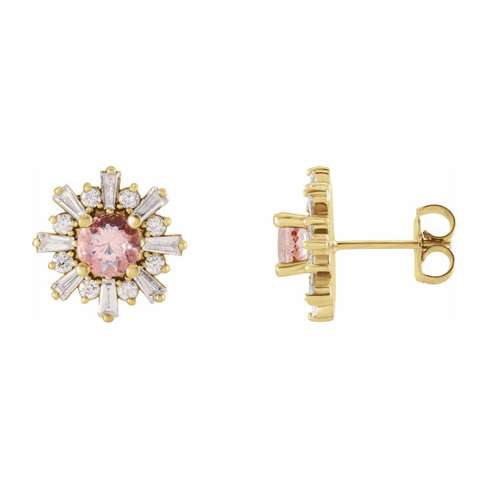 Alternate view of the 14K Yellow or Rose Gold, Morganite &amp; 3/4 CTW Diamond 13mm Earrings by The Black Bow Jewelry Co.