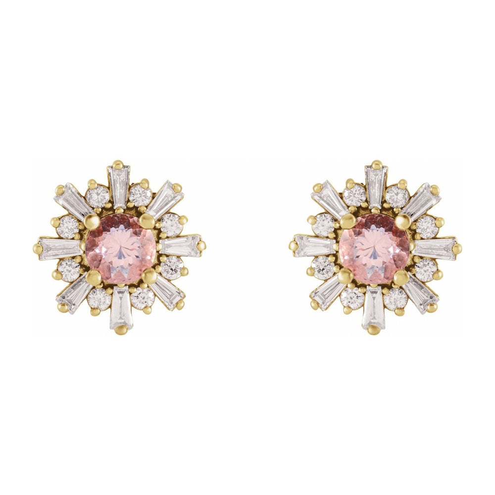 Alternate view of the 14K Yellow Gold, Morganite &amp; 3/4 CTW Diamond 13mm Post Earrings by The Black Bow Jewelry Co.