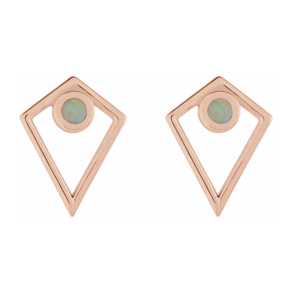 Alternate view of the 14K Rose Gold Opal Cabochon Pyramid Post Earrings, 11 x 14mm by The Black Bow Jewelry Co.