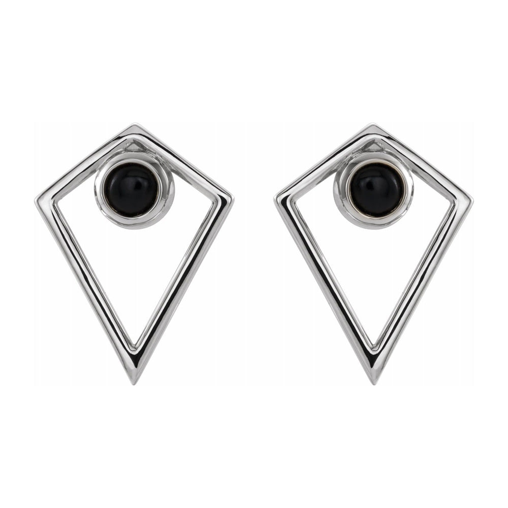 Alternate view of the 14K White Gold Onyx or Opal Cabochon Pyramid Post Earrings, 11 x 14mm by The Black Bow Jewelry Co.