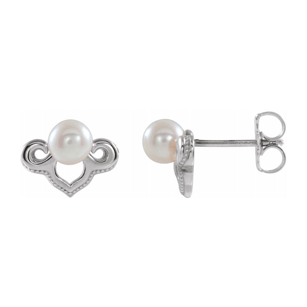 14K White or Yellow Gold Freshwater Cultured Pearl Earrings, 10 x 7mm, Item E18484 by The Black Bow Jewelry Co.