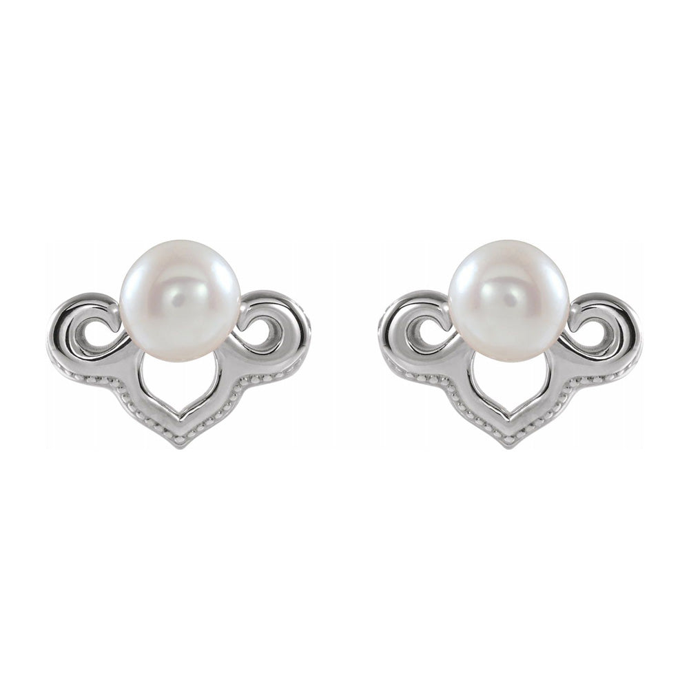 Alternate view of the 14K White Gold Freshwater Cultured Pearl Post Earrings, 10 x 7mm by The Black Bow Jewelry Co.