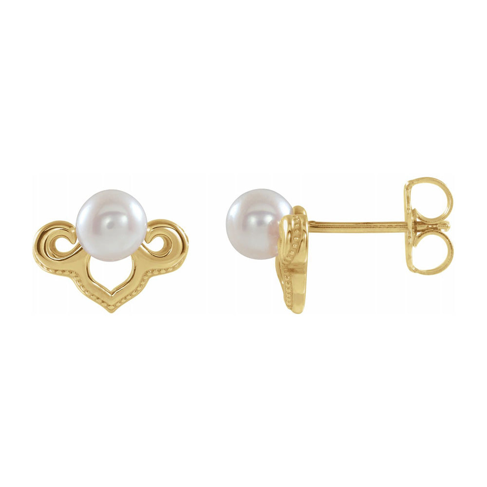 Alternate view of the 14K White or Yellow Gold Freshwater Cultured Pearl Earrings, 10 x 7mm by The Black Bow Jewelry Co.