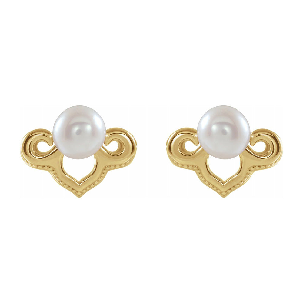 Alternate view of the 14K Yellow Gold Freshwater Cultured Pearl Post Earrings, 10 x 7mm by The Black Bow Jewelry Co.