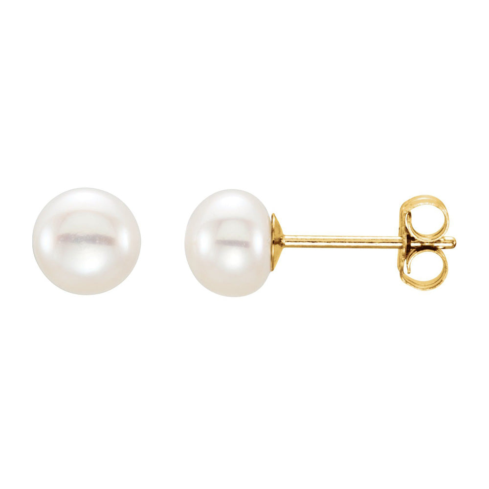 14K Yellow Gold White Freshwater Cultured Pearl Stud Earrings, Item E18485 by The Black Bow Jewelry Co.