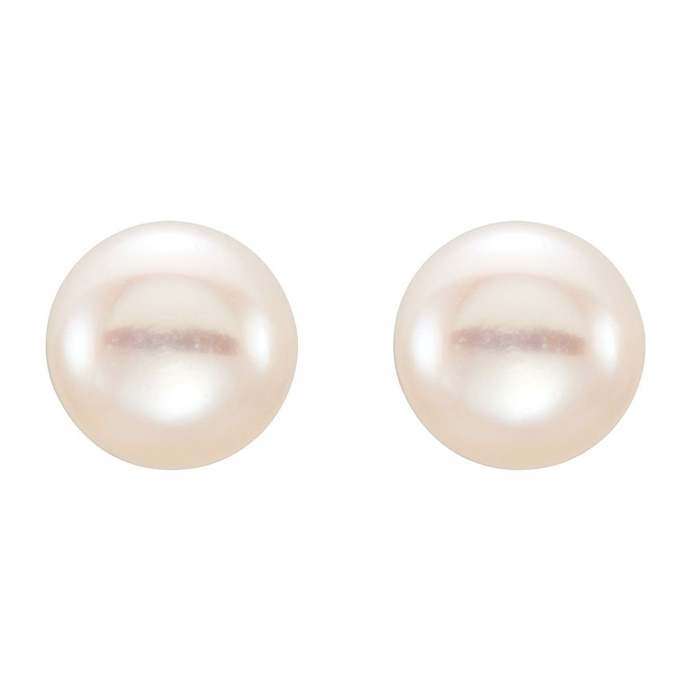 Alternate view of the 14K Yellow Gold 5-6 mm White Freshwater Cultured Pearl Stud Earrings by The Black Bow Jewelry Co.