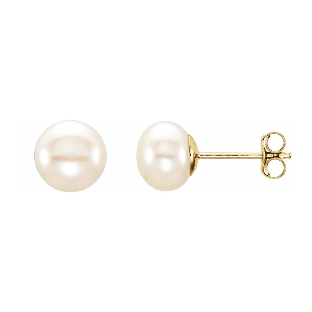 14K Yellow Gold 6-7 mm White Freshwater Cultured Pearl Stud Earrings, Item E18485-67 by The Black Bow Jewelry Co.