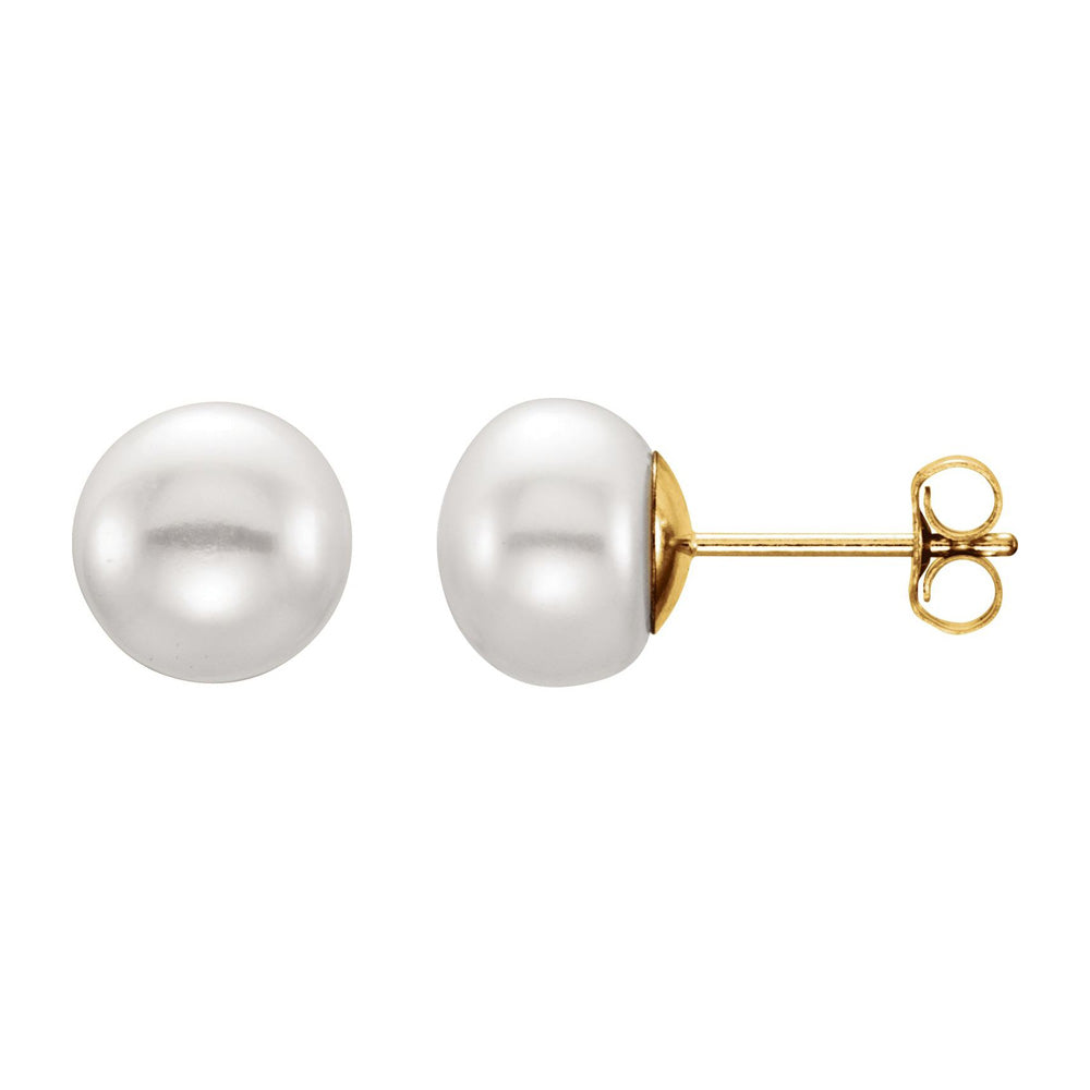 14K Yellow Gold 7-8 mm White Freshwater Cultured Pearl Stud Earrings, Item E18485-78 by The Black Bow Jewelry Co.