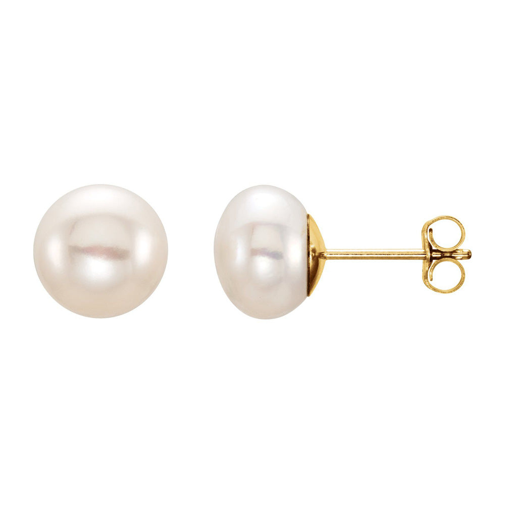 14K Yellow Gold 8-9 mm White Freshwater Cultured Pearl Stud Earrings, Item E18485-89 by The Black Bow Jewelry Co.