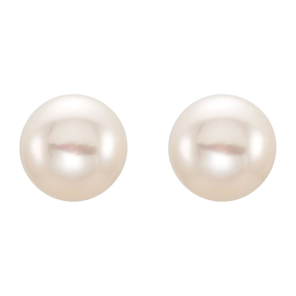 Alternate view of the 14K Yellow Gold 8-9 mm White Freshwater Cultured Pearl Stud Earrings by The Black Bow Jewelry Co.