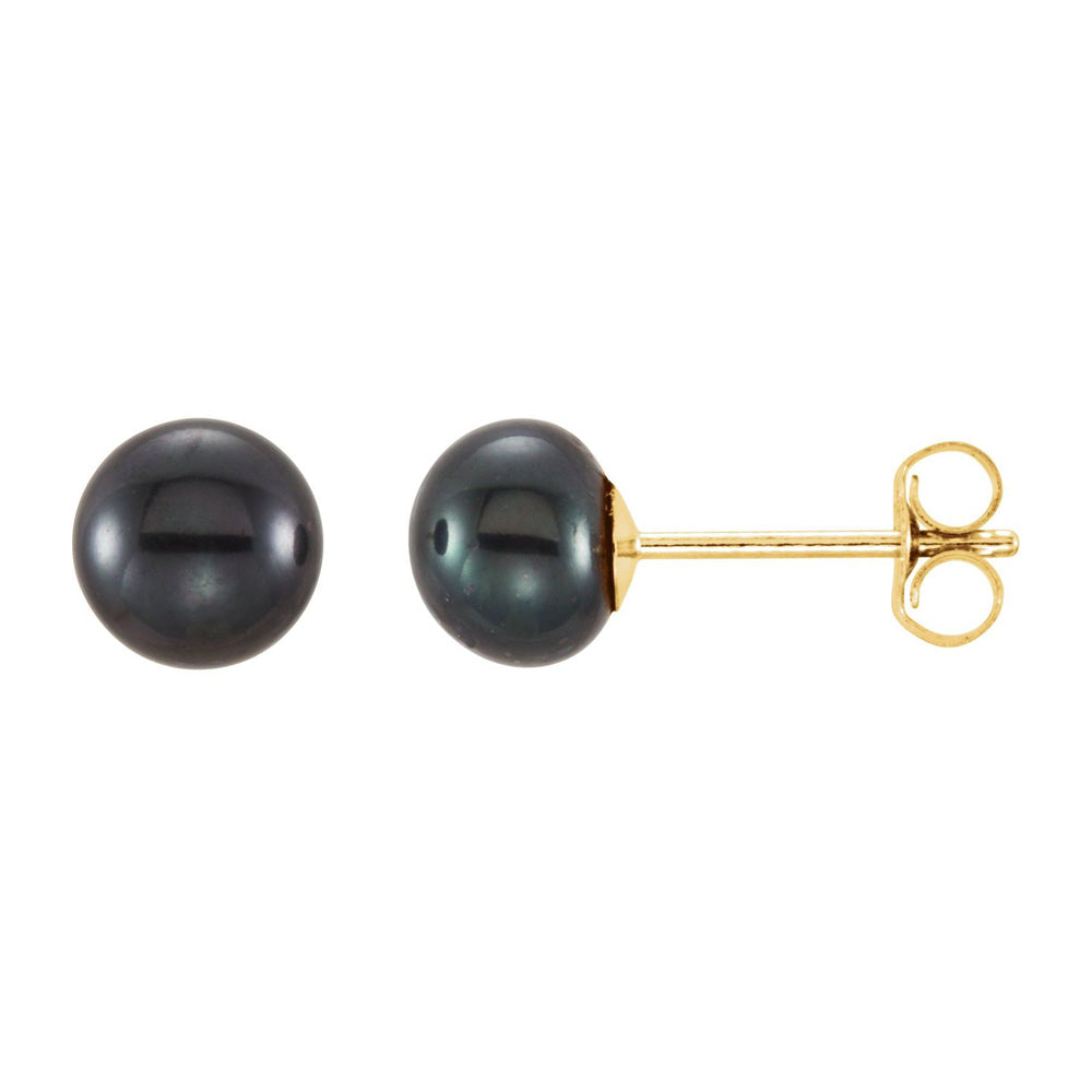 14K Yellow Gold Black Freshwater Cultured Pearl Stud Earrings, Item E18486 by The Black Bow Jewelry Co.