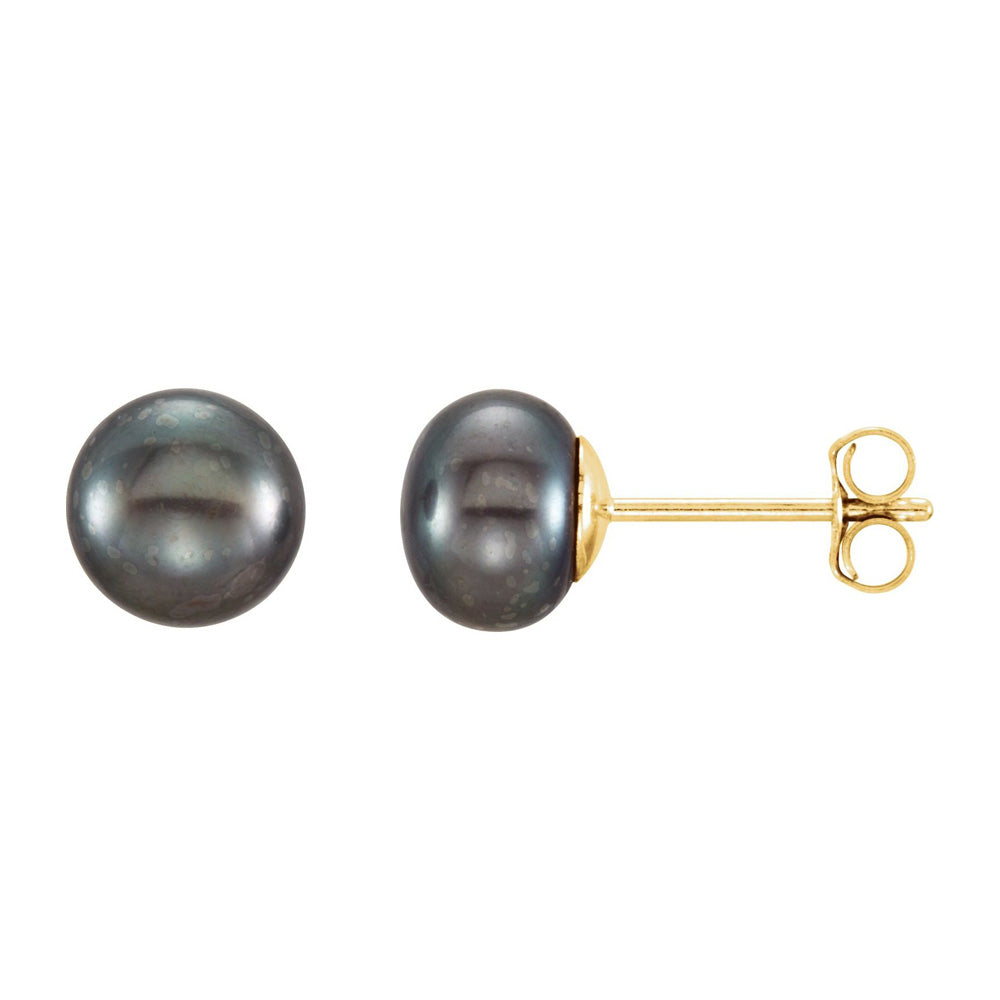 14K Yellow Gold 6-7 mm Black Freshwater Cultured Pearl Stud Earrings, Item E18486-67 by The Black Bow Jewelry Co.