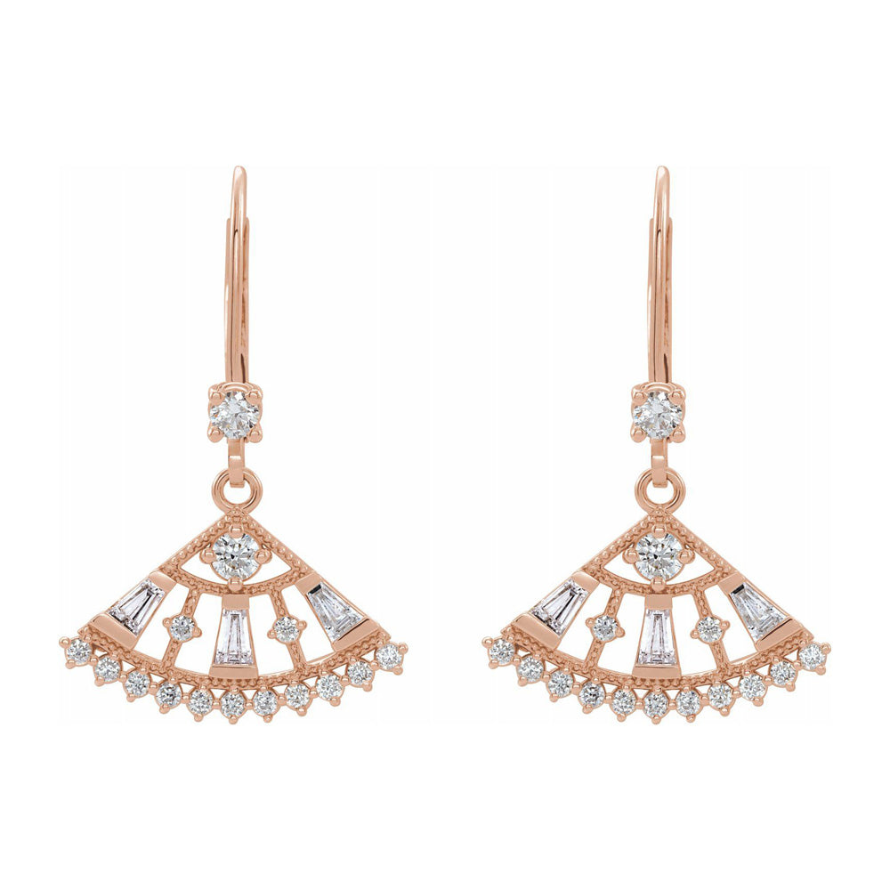 Alternate view of the 14K Rose Gold 3/4 CTW Diamond Lever Back Fan Earrings by The Black Bow Jewelry Co.