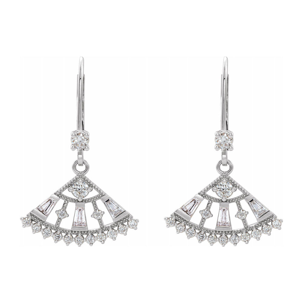 Alternate view of the 14K White Gold 3/4 CTW Diamond Lever Back Fan Earrings by The Black Bow Jewelry Co.