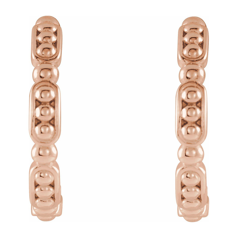 Alternate view of the 14K Rose Gold Beaded J Hoop Earrings, 2.5 x 15mm by The Black Bow Jewelry Co.
