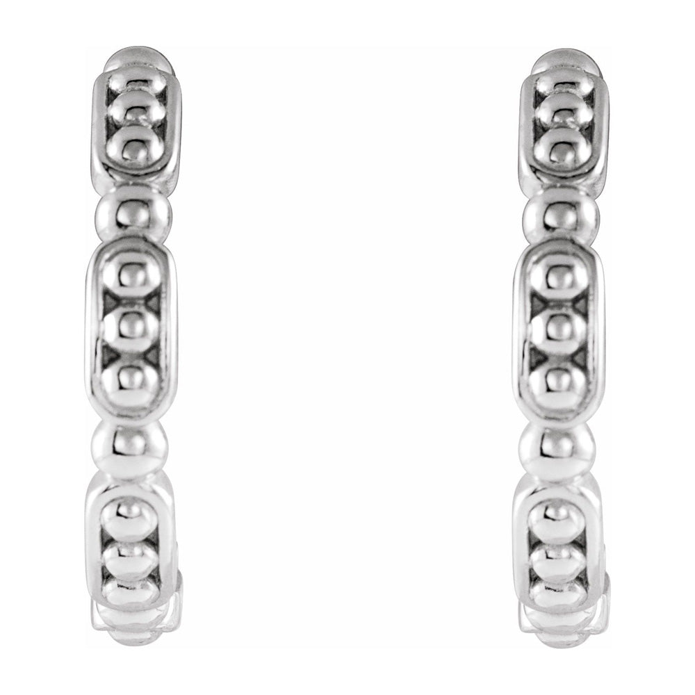 Alternate view of the 14K White Gold Beaded J Hoop Earrings, 2.5 x 15mm by The Black Bow Jewelry Co.