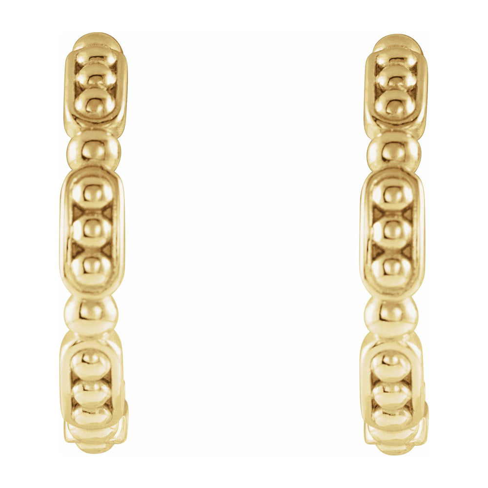 Alternate view of the 14K Yellow Gold Beaded J Hoop Earrings, 2.5 x 15mm by The Black Bow Jewelry Co.