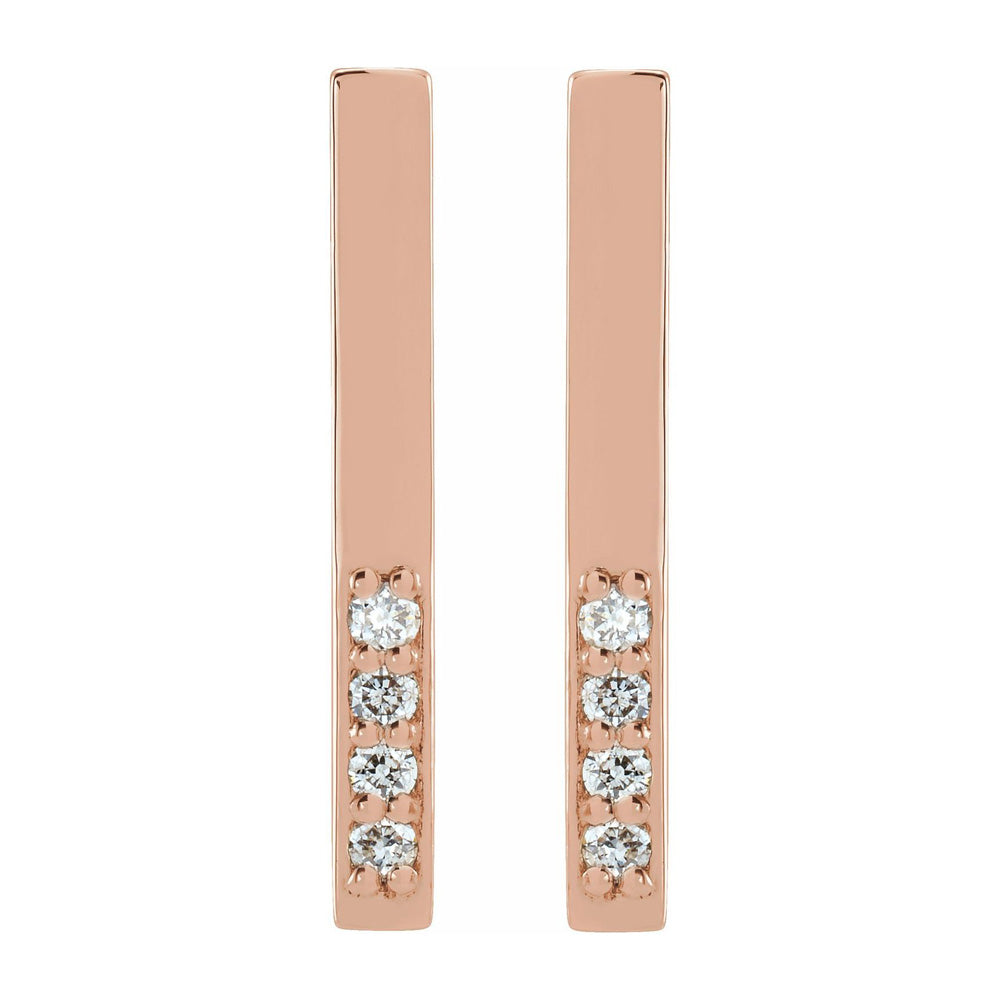 Alternate view of the 14K Rose Gold .07 CTW Diamond Bar Drop Earrings, 2x17mm by The Black Bow Jewelry Co.