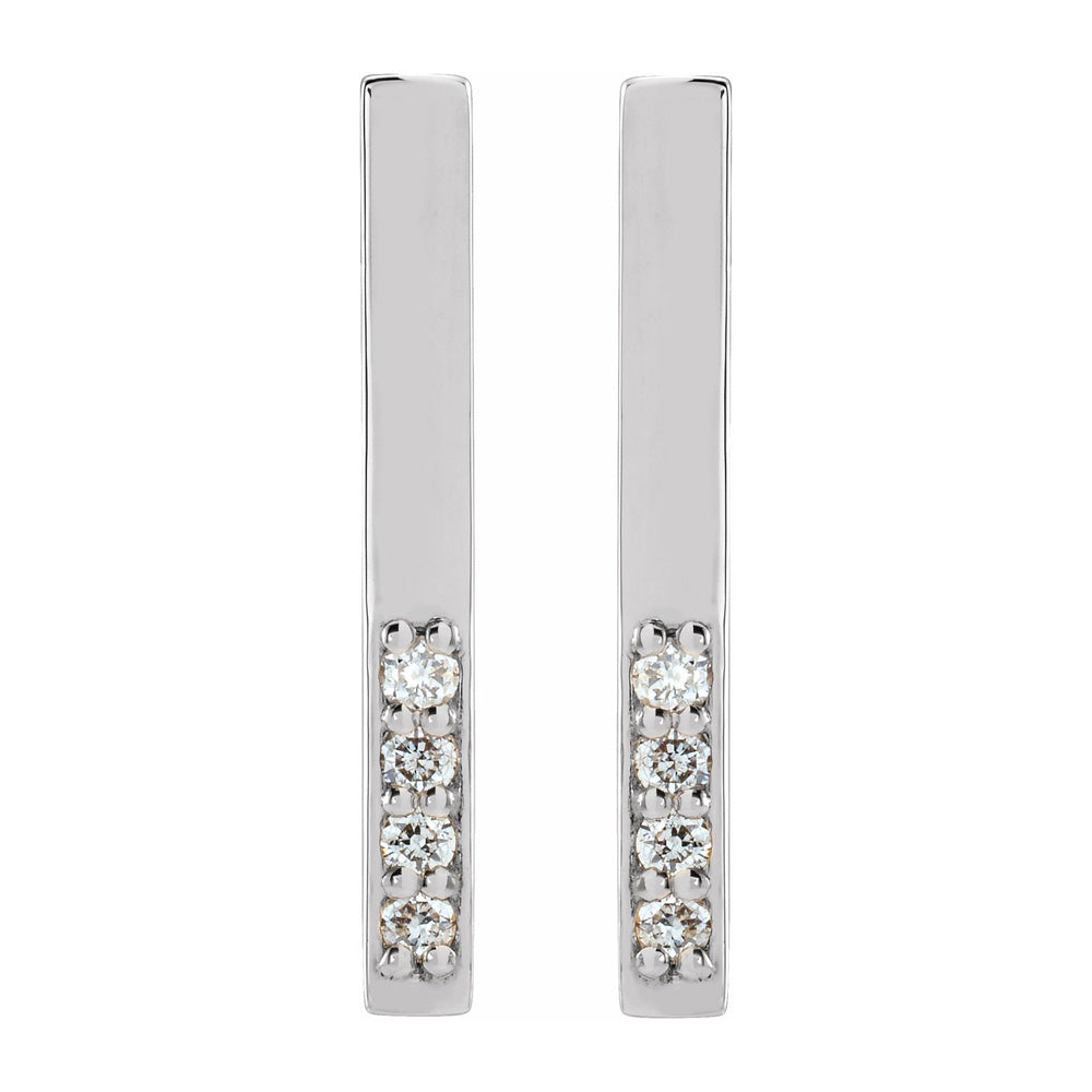 Alternate view of the 14K White Gold .07 CTW Diamond Bar Drop Earrings, 2x17mm by The Black Bow Jewelry Co.