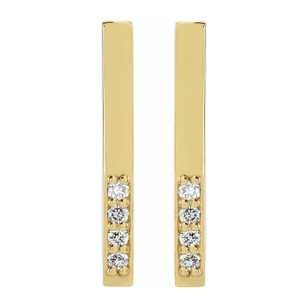 Alternate view of the 14K Yellow Gold .07 CTW Diamond Bar Drop Earrings, 2x17mm by The Black Bow Jewelry Co.
