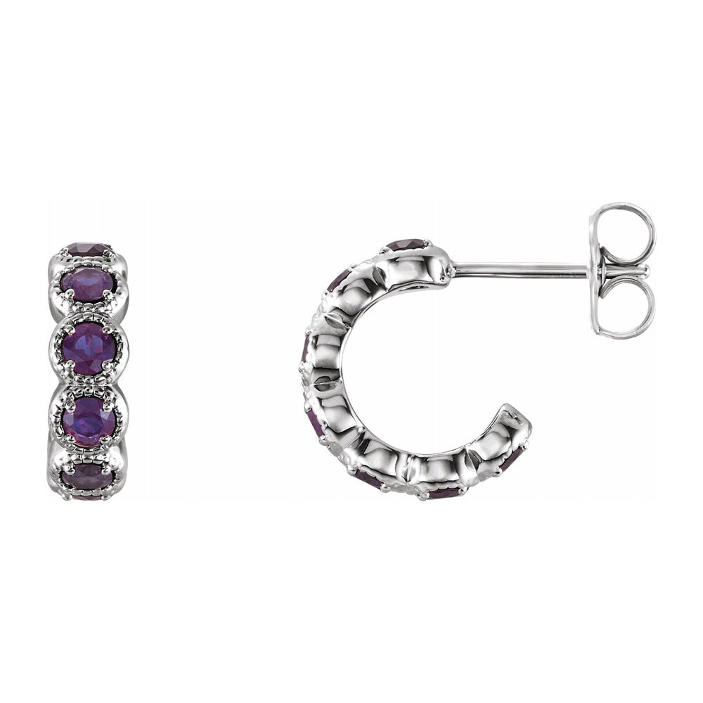 14K White Gold Amethyst Small J Hoop Earrings, 4 x 12mm, Item E18491-AM by The Black Bow Jewelry Co.