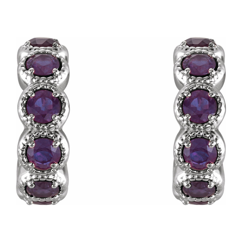 Alternate view of the 14K White Gold Amethyst Small J Hoop Earrings, 4 x 12mm by The Black Bow Jewelry Co.
