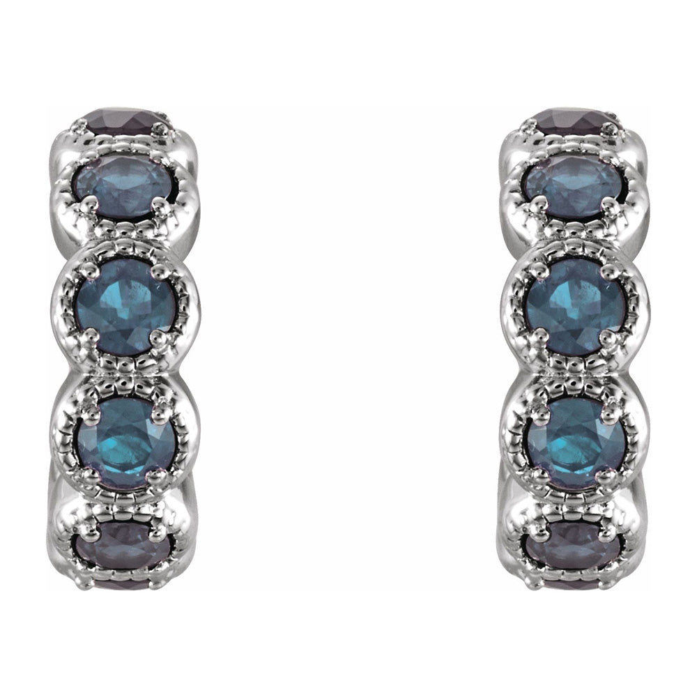 Alternate view of the 14K White Gold Aquamarine Small J Hoop Earrings, 4 x 12mm by The Black Bow Jewelry Co.