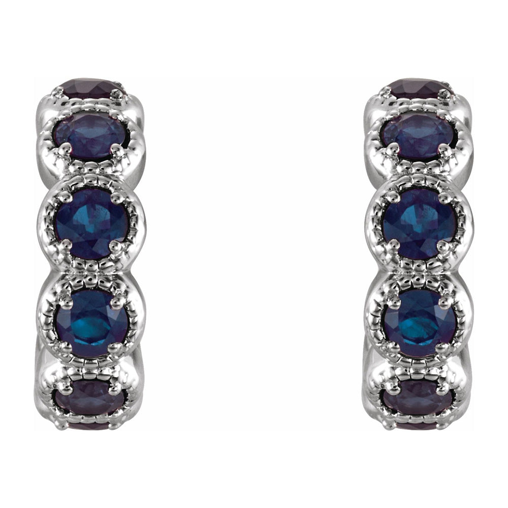 Alternate view of the 14K White Gold Blue Sapphire Small J Hoop Earrings, 4 x 12mm by The Black Bow Jewelry Co.