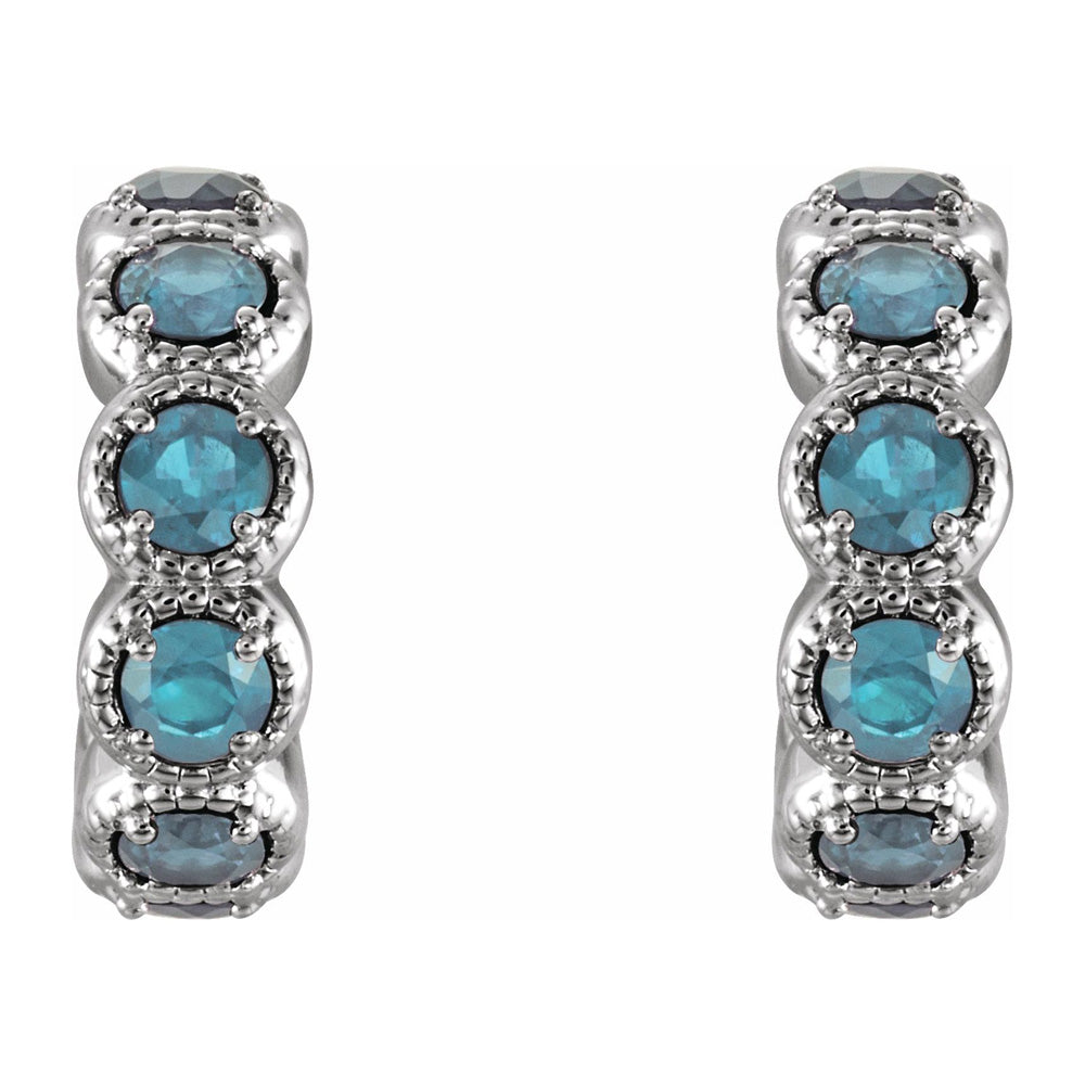 Alternate view of the 14K White Gold Blue Zircon Small J Hoop Earrings, 4 x 12mm by The Black Bow Jewelry Co.