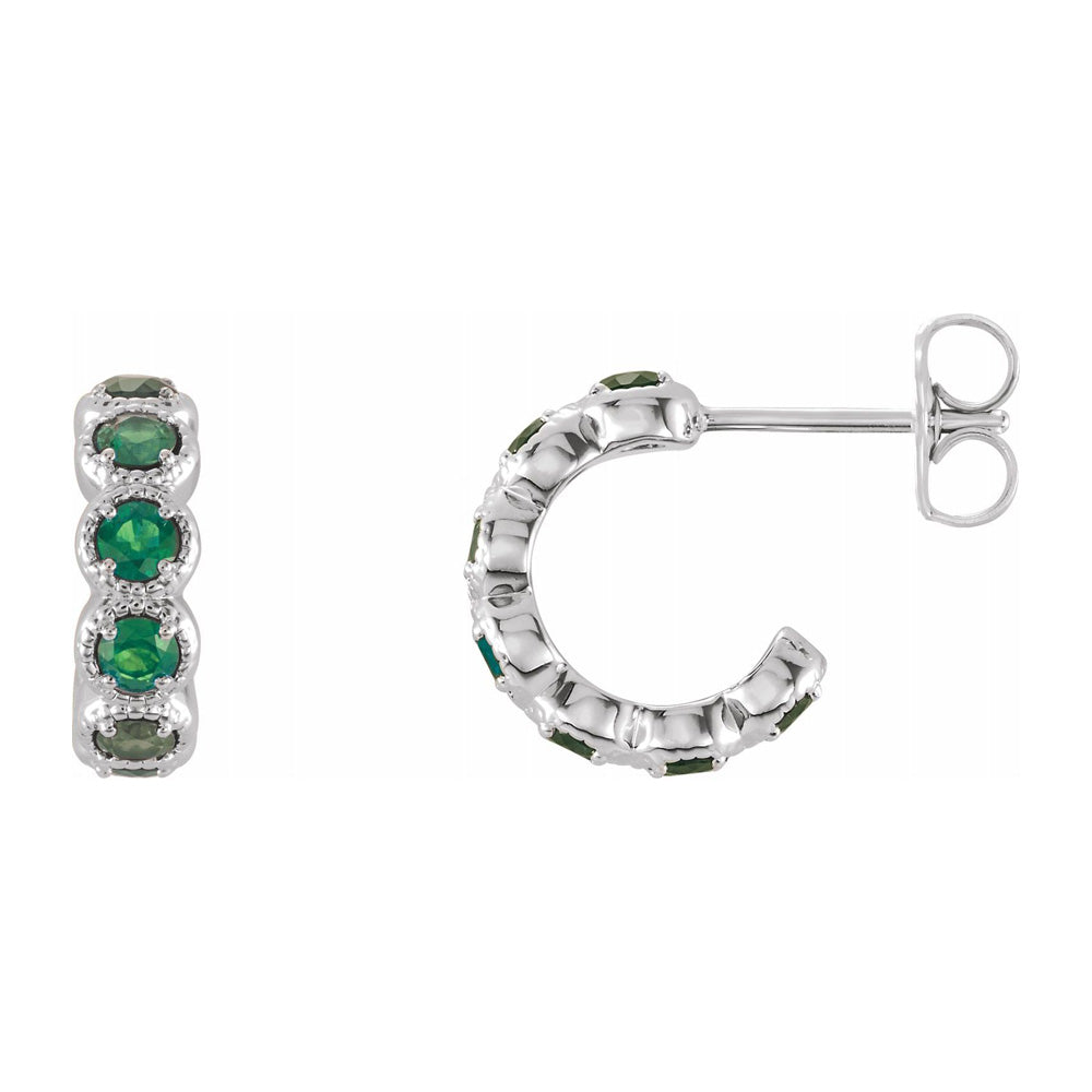 14K White Gold Emerald Small J Hoop Earrings, 4 x 12mm, Item E18491-EM by The Black Bow Jewelry Co.