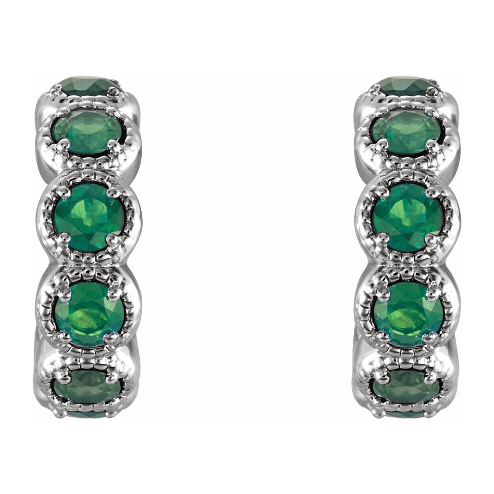 Alternate view of the 14K White Gold Emerald Small J Hoop Earrings, 4 x 12mm by The Black Bow Jewelry Co.