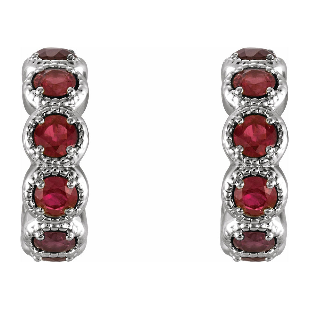 Alternate view of the 14K White Gold Mozambique Garnet Small J Hoop Earrings, 4 x 12mm by The Black Bow Jewelry Co.