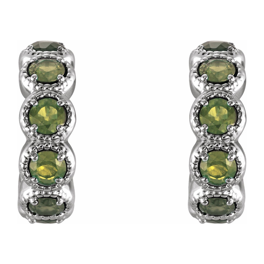 Alternate view of the 14K White Gold Peridot Small J Hoop Earrings, 4 x 12mm by The Black Bow Jewelry Co.