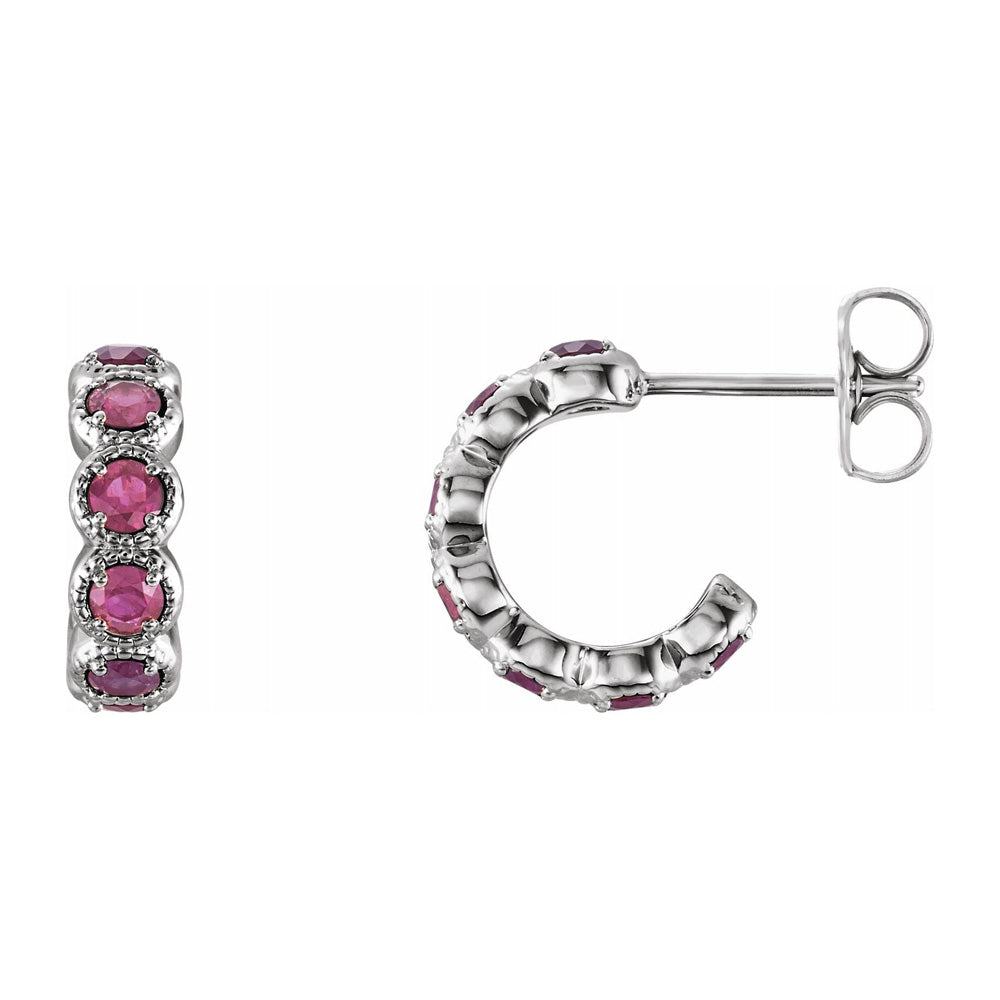 14K White Gold Pink Tourmaline Small J Hoop Earrings, 4 x 12mm, Item E18491-PT by The Black Bow Jewelry Co.