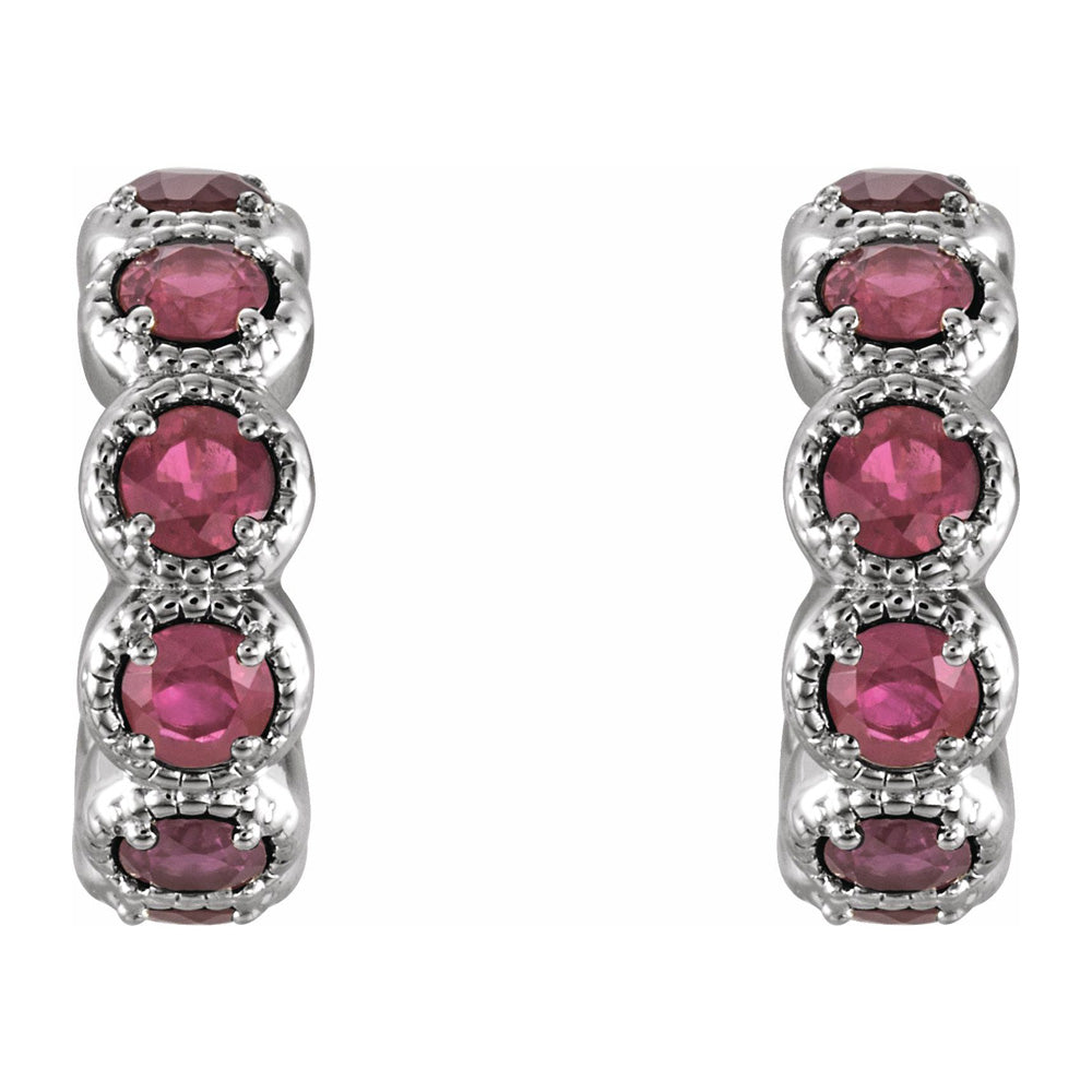 Alternate view of the 14K White Gold Pink Tourmaline Small J Hoop Earrings, 4 x 12mm by The Black Bow Jewelry Co.