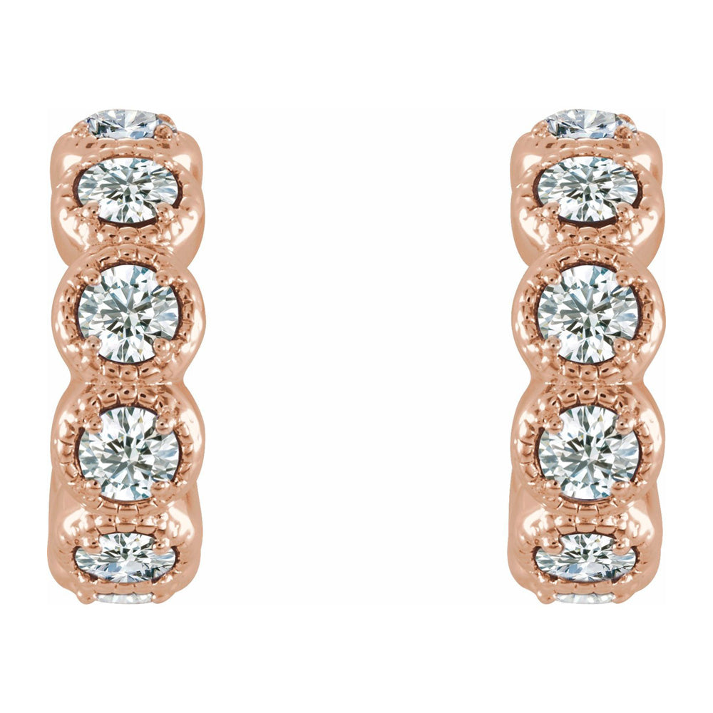 Alternate view of the 14K Rose Gold 7/8 CTW Diamond Small J Hoop Earrings, 4 x 12mm by The Black Bow Jewelry Co.