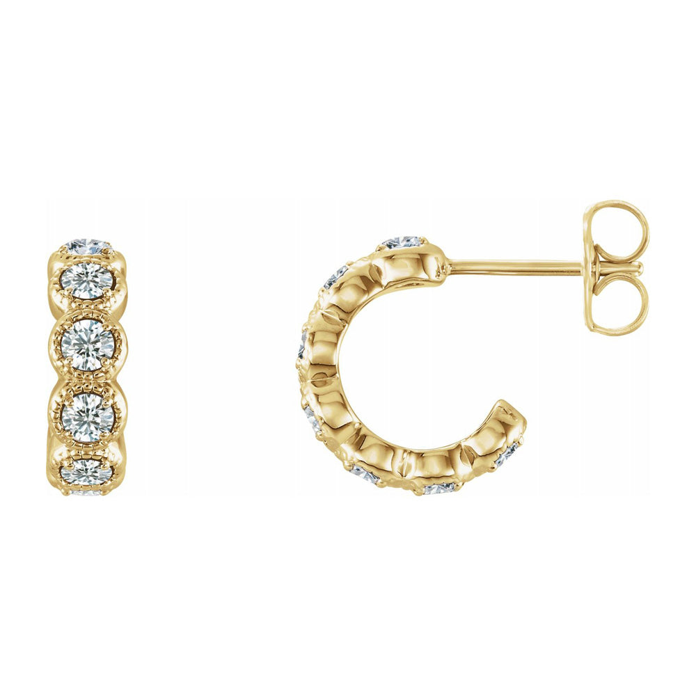 Alternate view of the 14K White, Yellow or Rose Gold 7/8 CTW Diamond Small J Hoop Earrings by The Black Bow Jewelry Co.