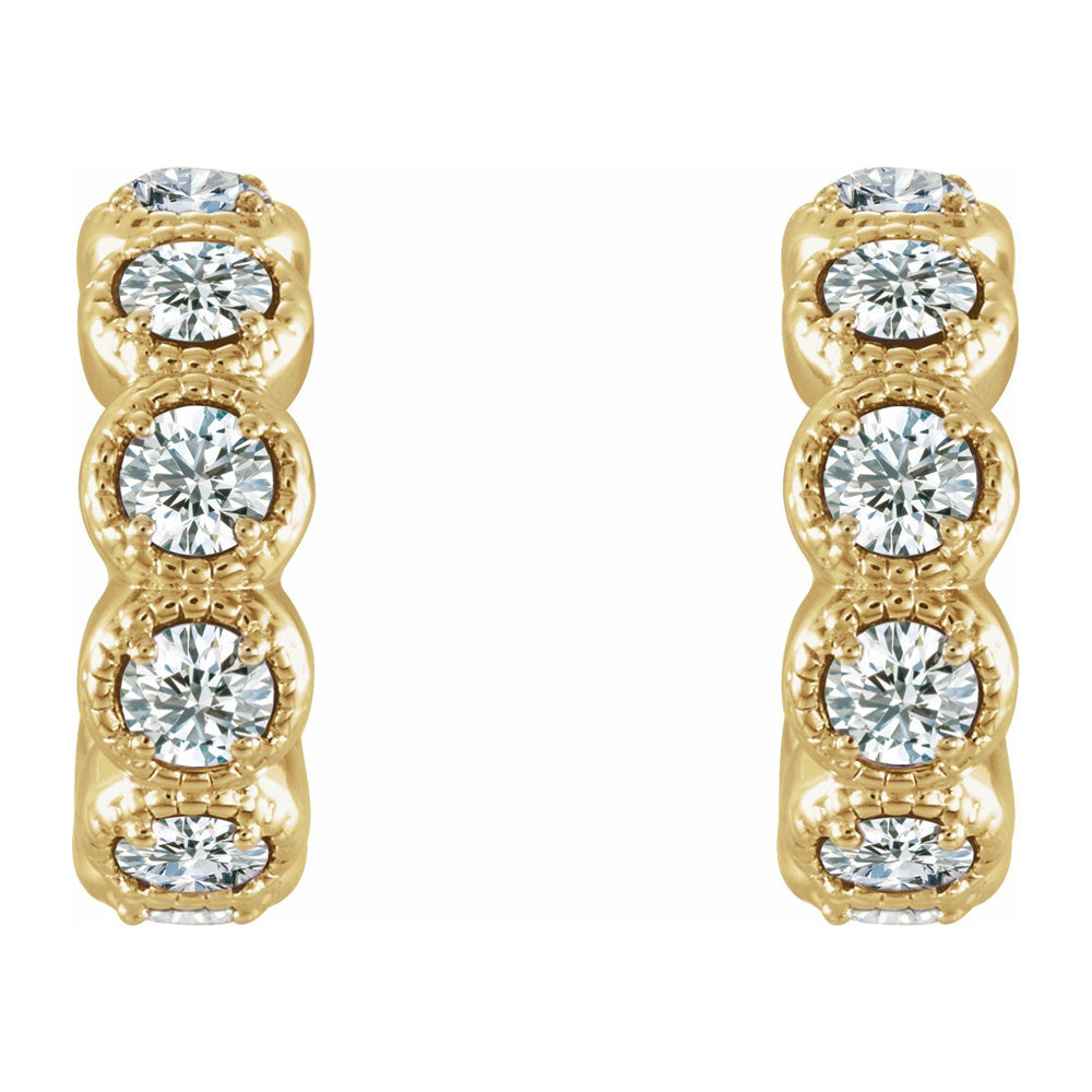 Alternate view of the 14K Yellow Gold 7/8 CTW Diamond Small J Hoop Earrings, 4 x 12mm by The Black Bow Jewelry Co.
