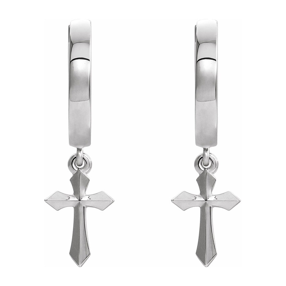 Alternate view of the 14K White Gold Cross Drop Hoop Earrings, 14 x 26mm by The Black Bow Jewelry Co.