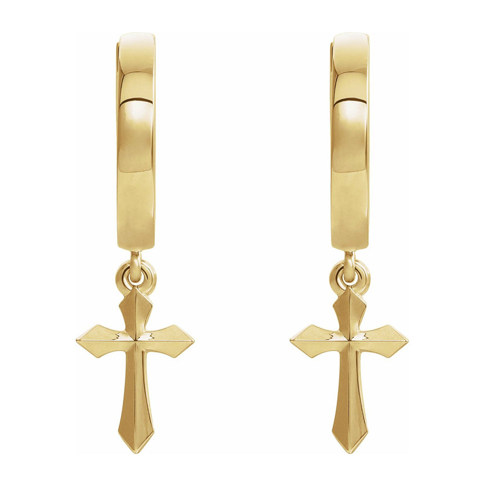 Alternate view of the 14K Yellow Gold Cross Drop Hoop Earrings, 14 x 26mm by The Black Bow Jewelry Co.