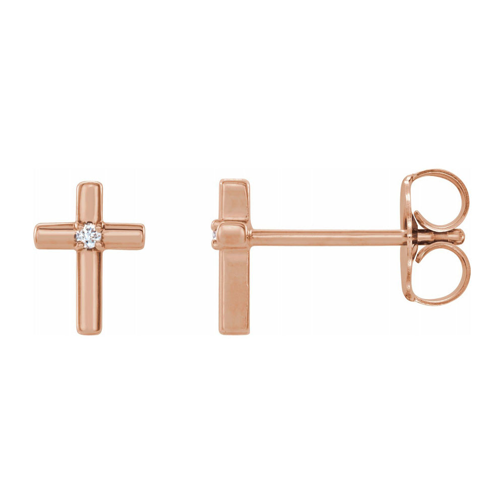14K Yellow, White or Rose Gold Diamond Cross Post Earrings, 5 x 7mm, Item E18494 by The Black Bow Jewelry Co.