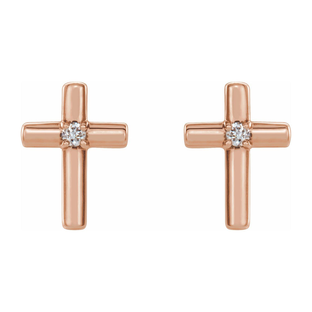 Alternate view of the 14K Rose Gold .01 CTW Diamond Cross Post Earrings, 5 x 7mm by The Black Bow Jewelry Co.