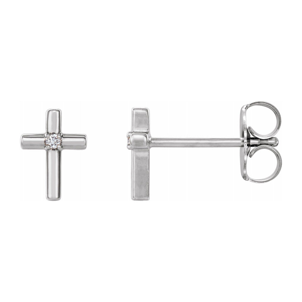 Alternate view of the 14K Yellow, White or Rose Gold Diamond Cross Post Earrings, 5 x 7mm by The Black Bow Jewelry Co.